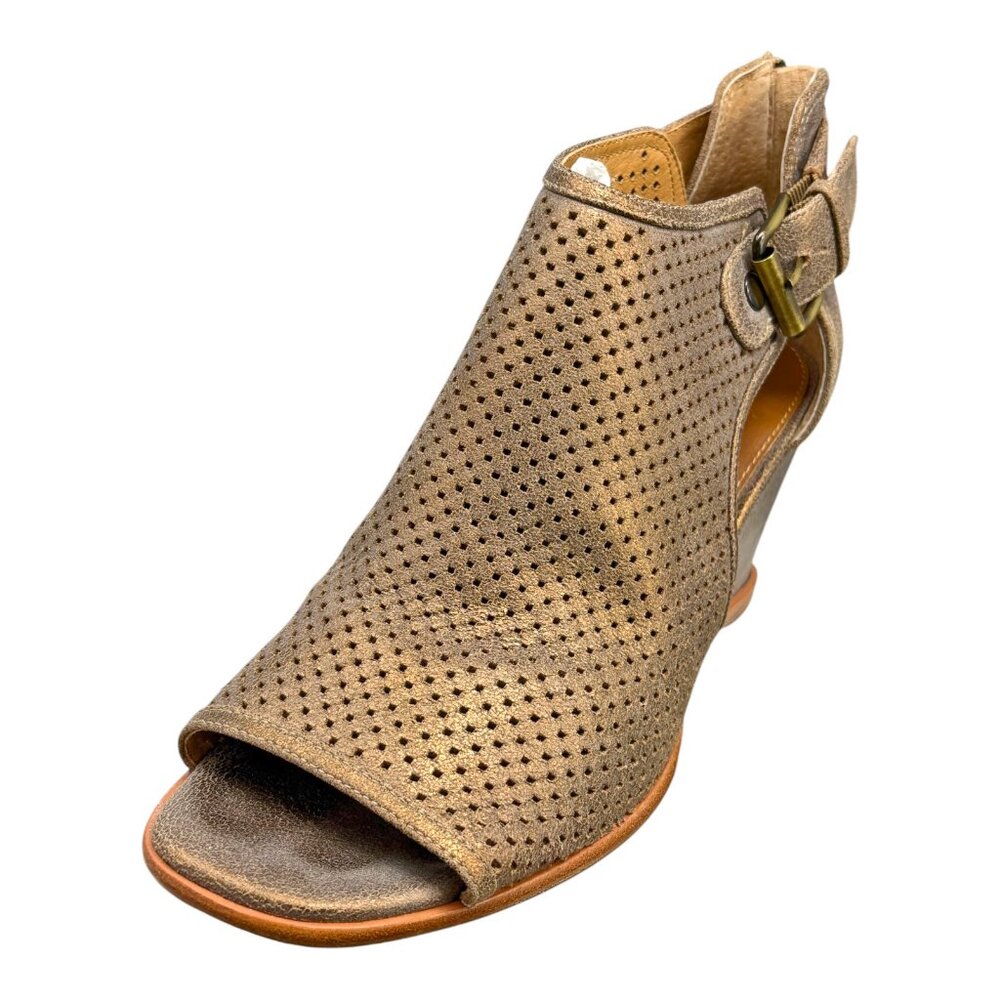 Donald Pliner Lottie Bronze Perforated Open Toe Wedge Heel